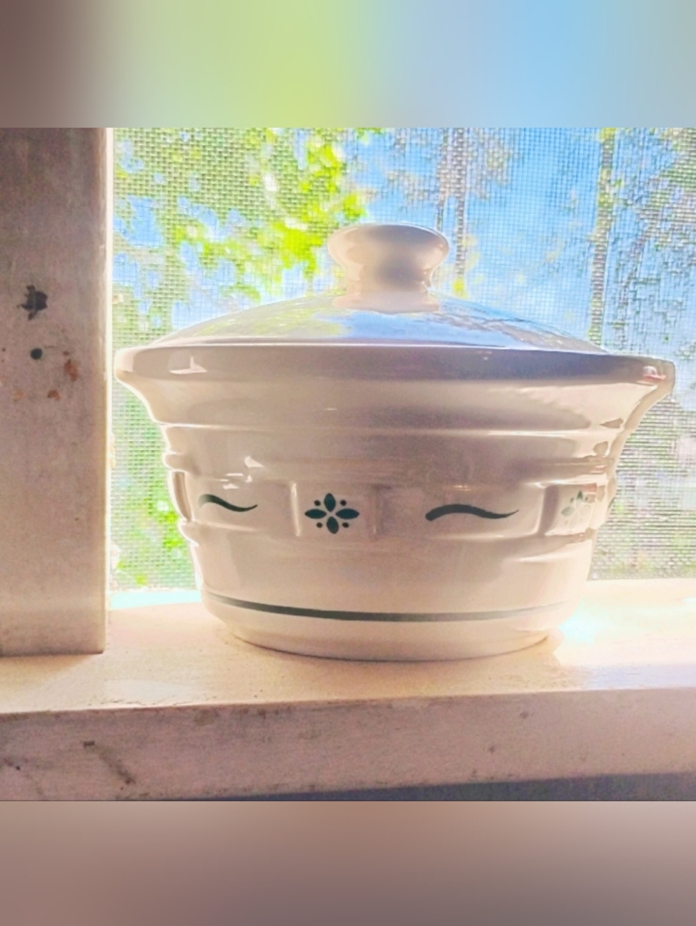 Longaberger Pottery Green Woven Traditions Small Covered Dish